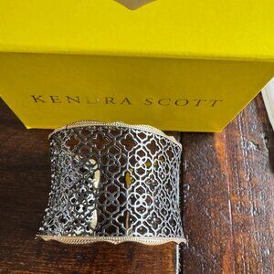 Kendra Scott Gunmetal and Gold Filigree Cuff Bracelet Adjustable